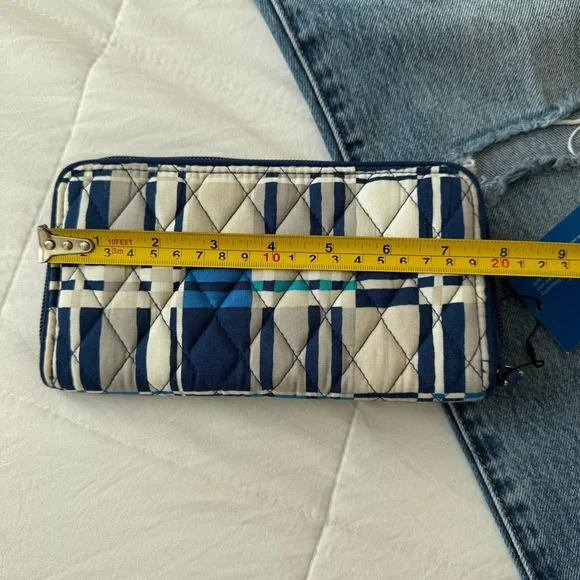 Vera Bradley Full Zip Wallet Blue Gray Teal Plaid Check Brand New‎ - Picture 8 of 9